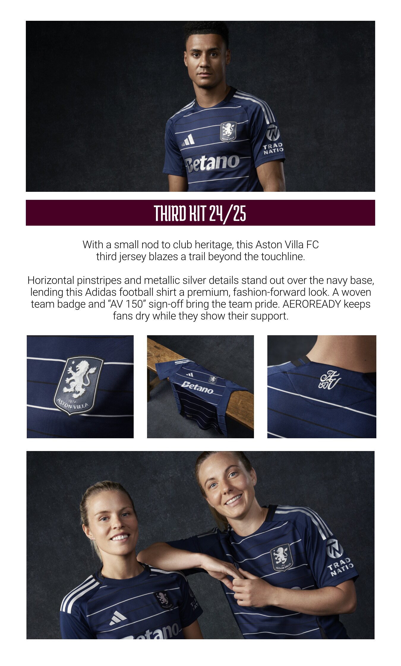 Aston Villa adidas Third Authentic Shirt 2024-25